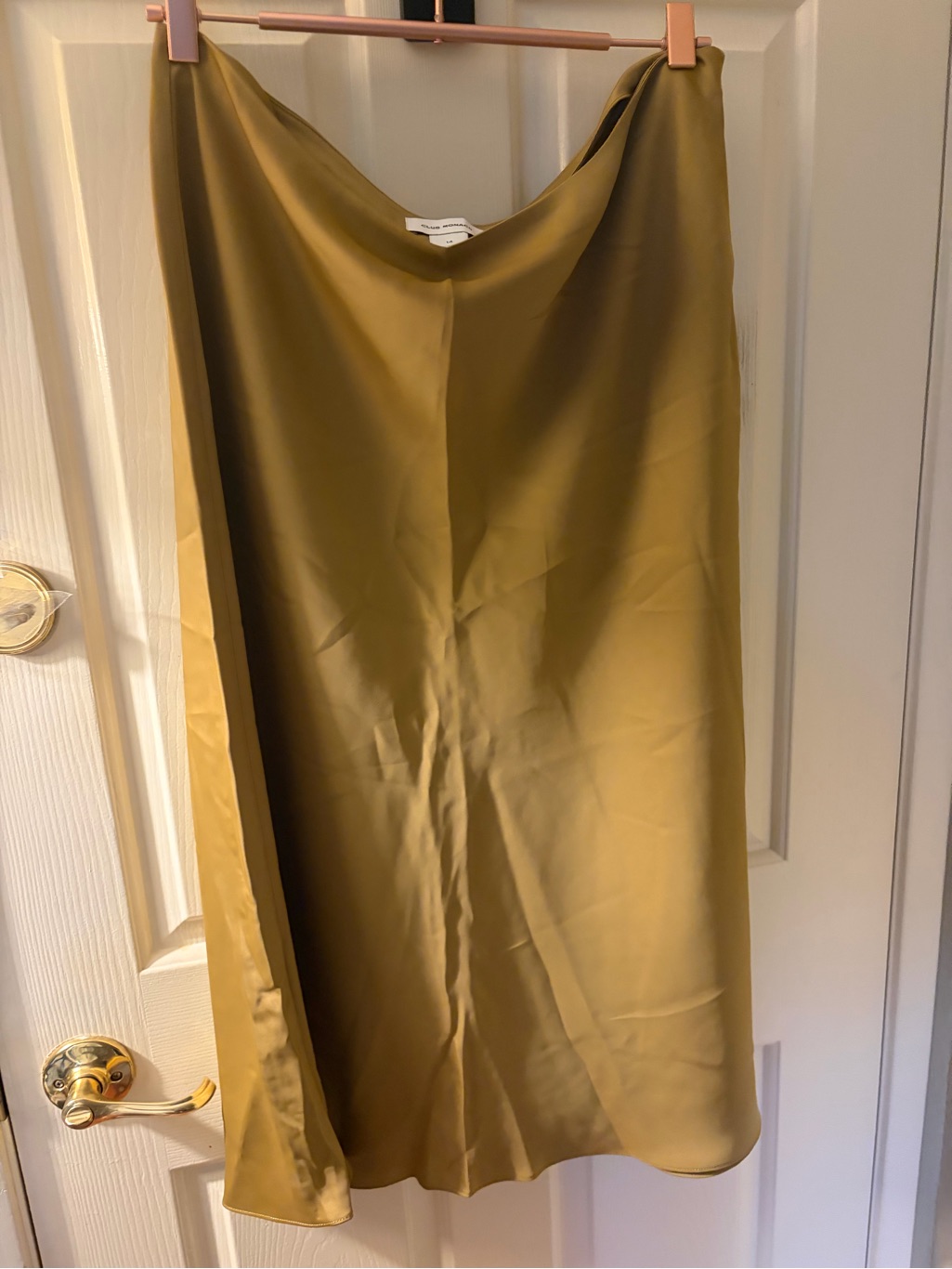 Club Monaco Olive Satin Midi Slip Skirt